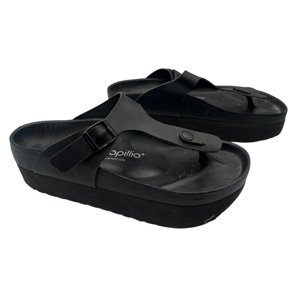 Birkenstock Papillio Platform Sandals Gizeh Flex Thong Leather Black Size 7